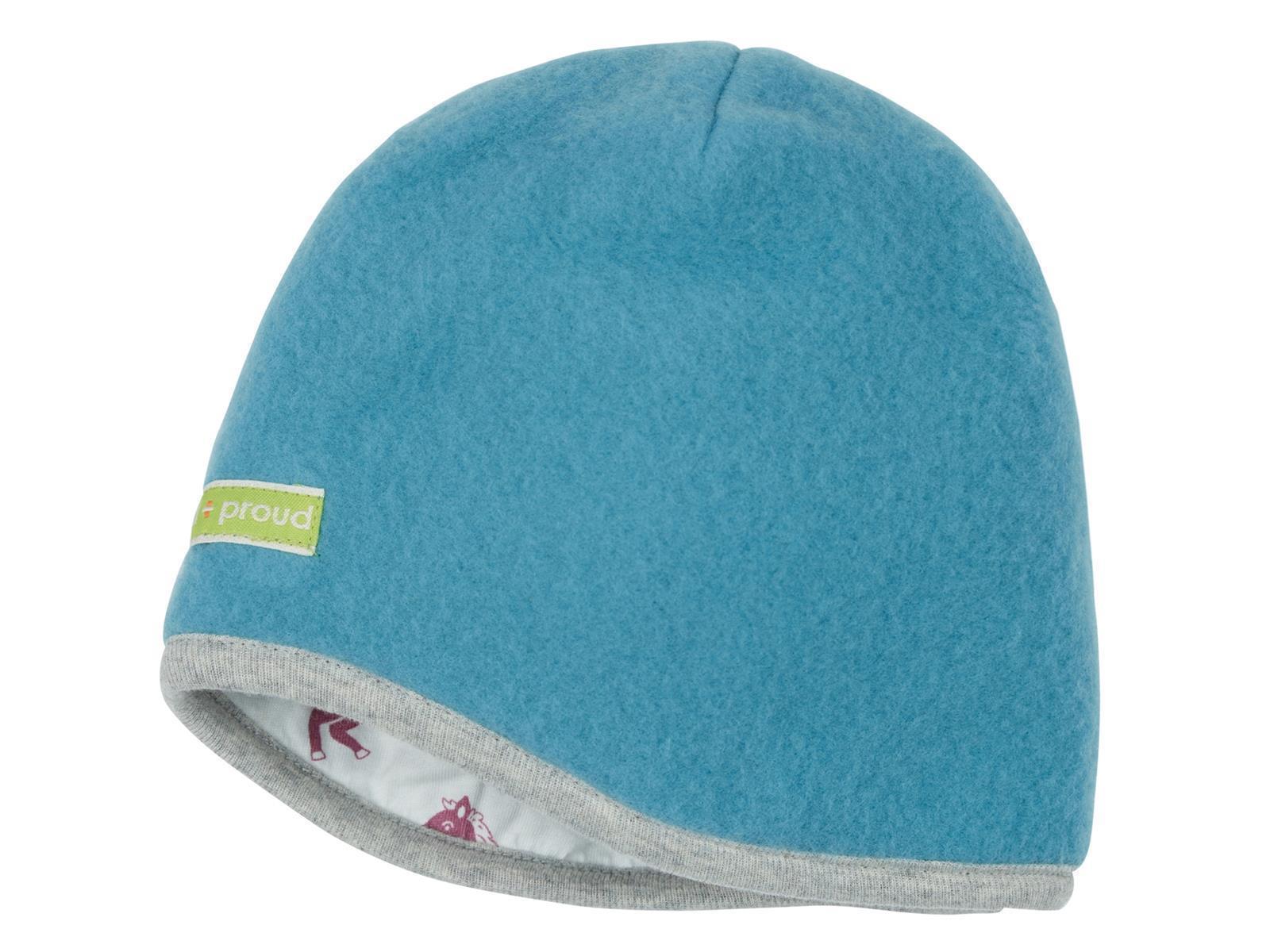 Loud + Proud Wendemütze Kindermütze Wollfleece topaz türkis Pferd 62/68