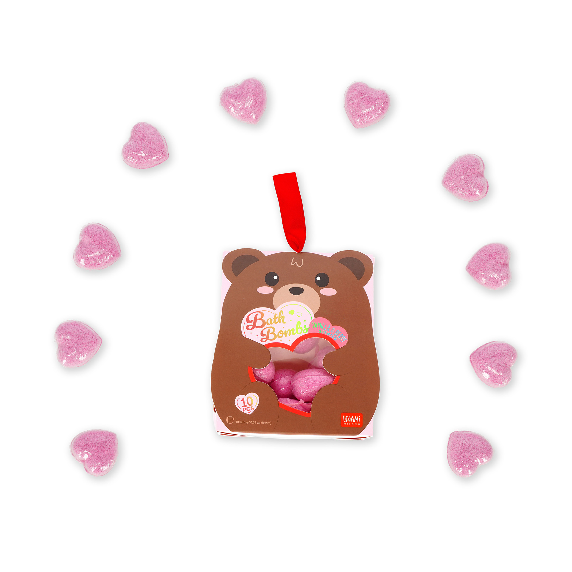 Legami Set mit 10 Badekugeln Bath Bombs Teddy Bear Vanilla & Berry 