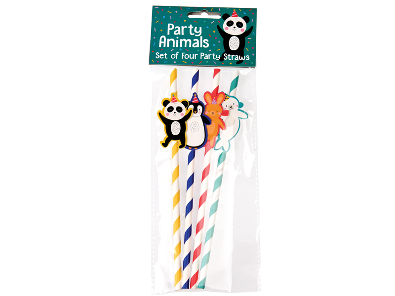 Rex International Kinder Papier-Strohhalme Röhrchen Party Animals 4 Stück