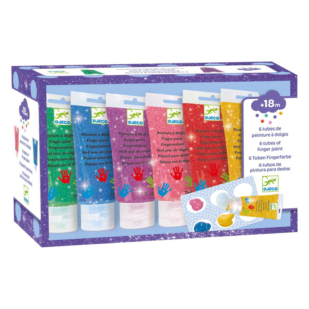 Djeco Fingerfarben Fingermalfarben Glitzer mit 6 verschiedenen Farben