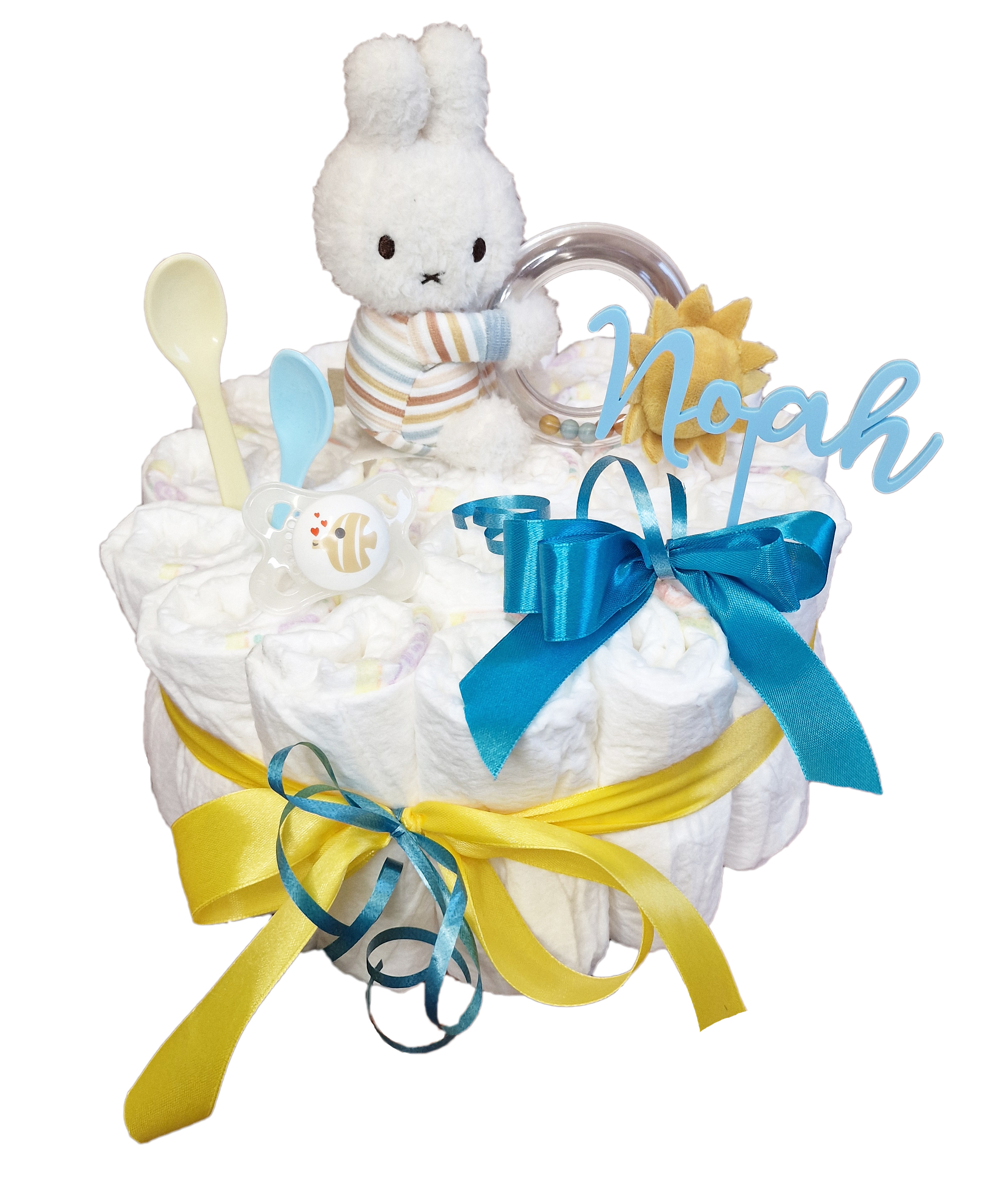 Elfenstall Windeltorte Pamperstorte mit Miffy Rassel und Acryltopper