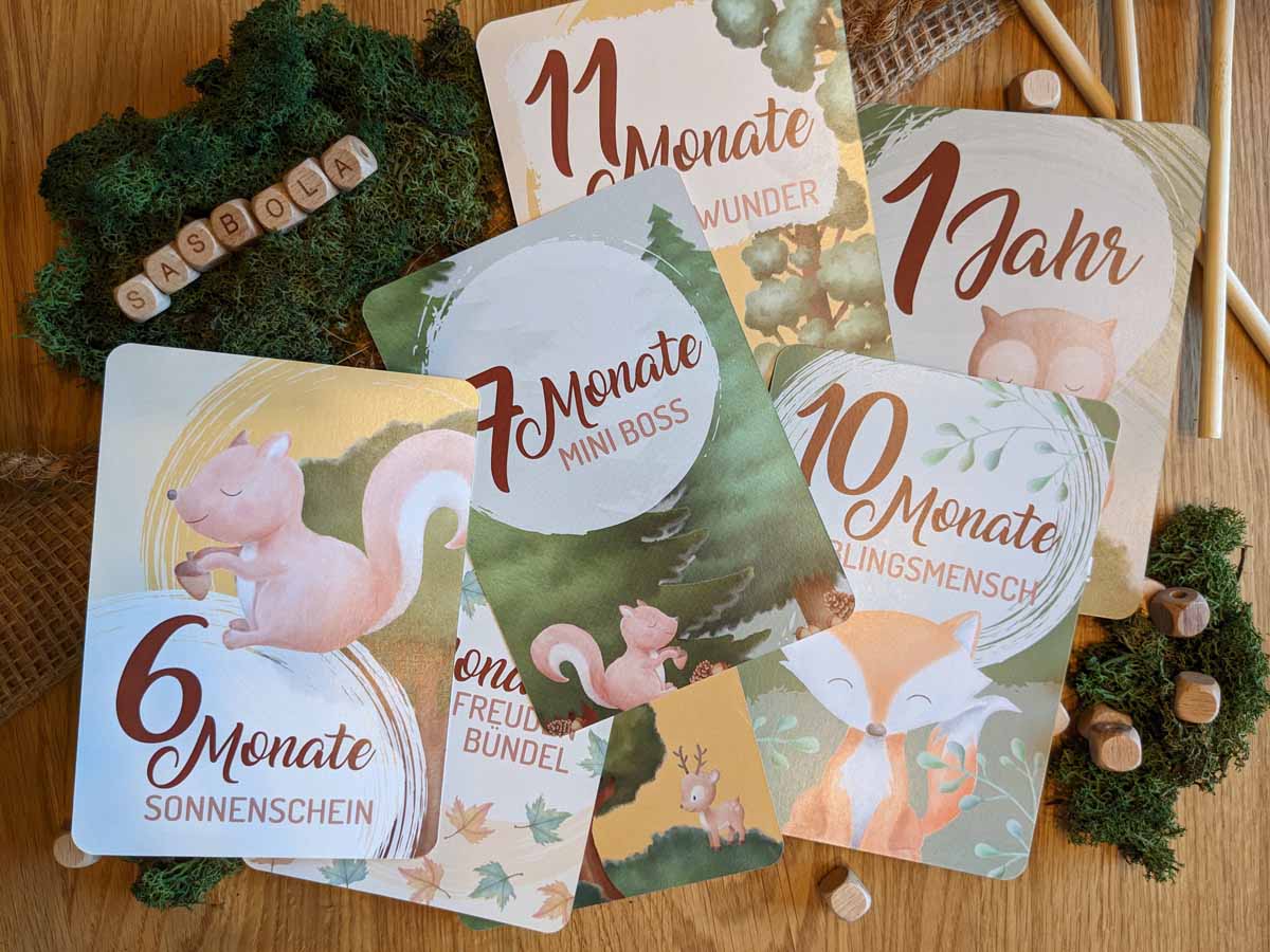 SBL Design Meilensteinkarten Baby Motiv Waldtiere Set aus 7 Karten