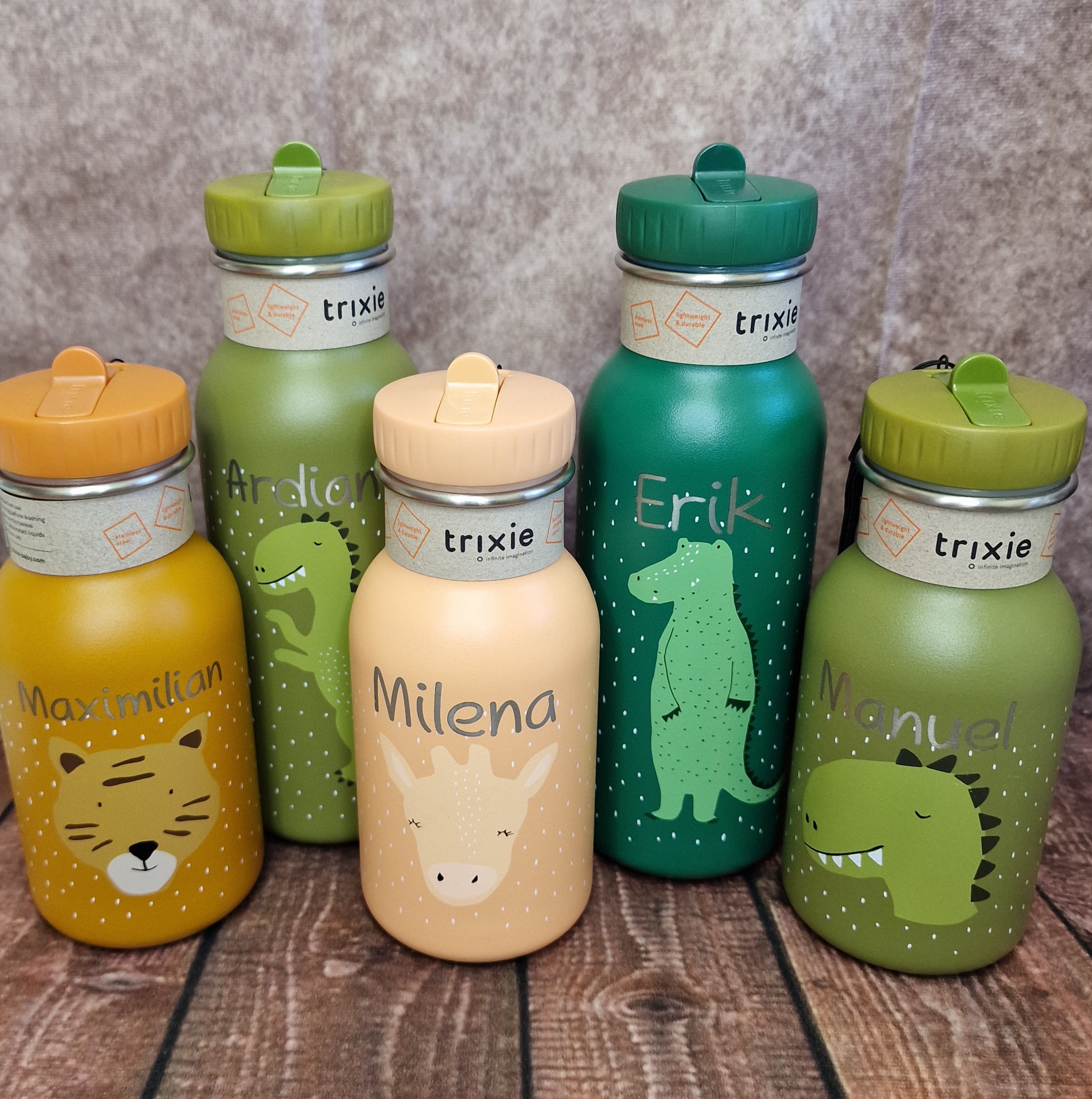 Trixie Trinkflasche aus Edelstahl Mr Dino Grün 500ml personalisiert
