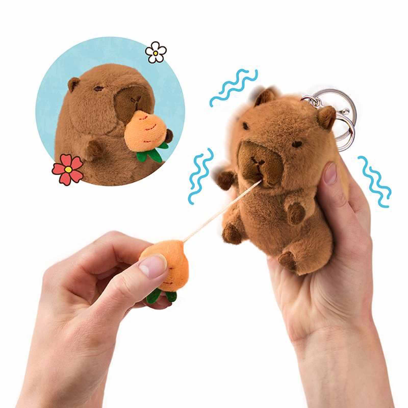 Trendhaus Schlüsselanhänger Aufzieh Knuddel Capybara mit Frucht sortiert