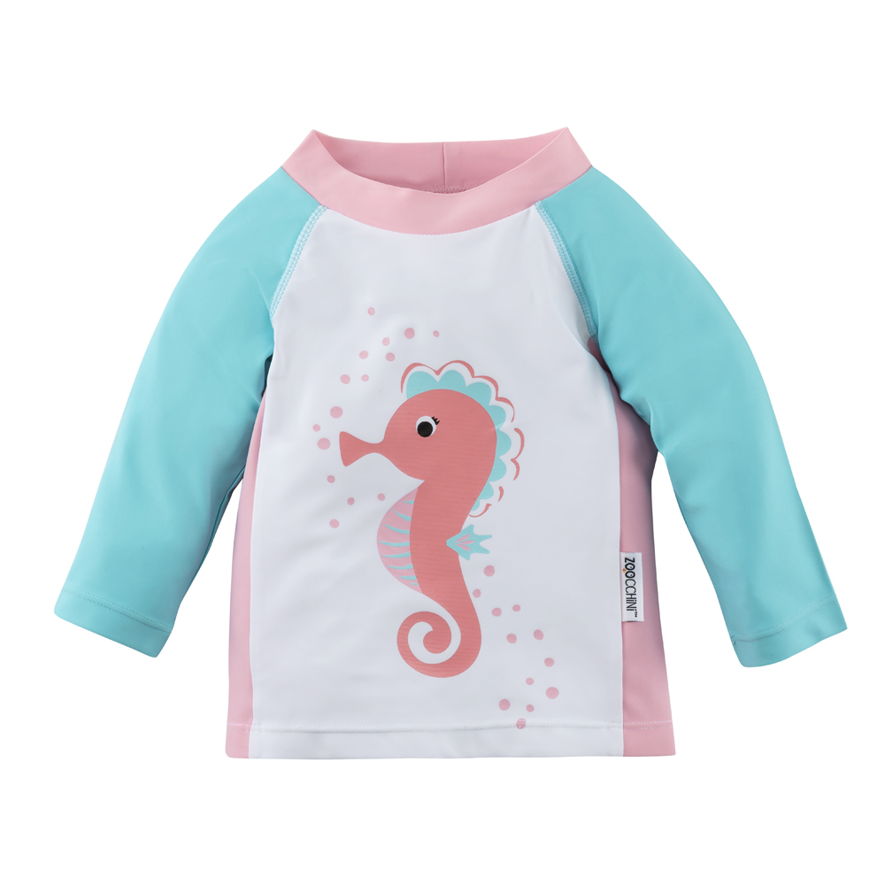 Zoocchini UV Shirt Badeshirt UV-Schutz Rashguards Seepferdchen rosa 6-12 Monate