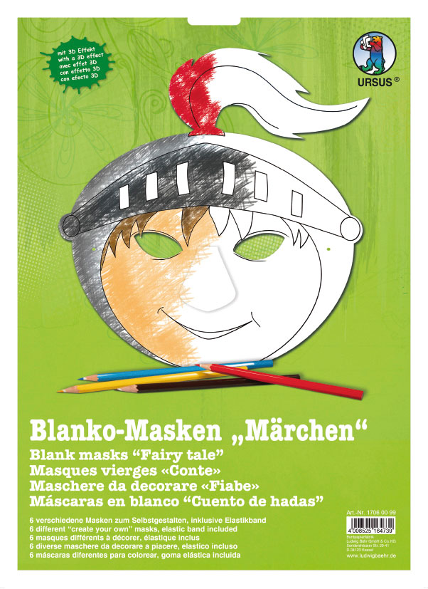 Ursus Blanko Masken Märchen mit 3D Effekt 6 Stück