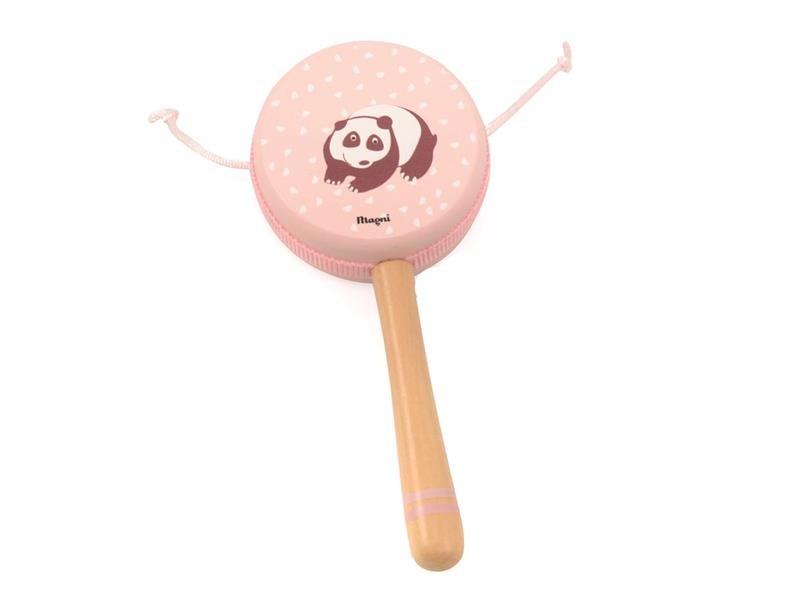 Magni Holz Handtrommel Stabtrommel für Kinder aus Holz Panda rosa