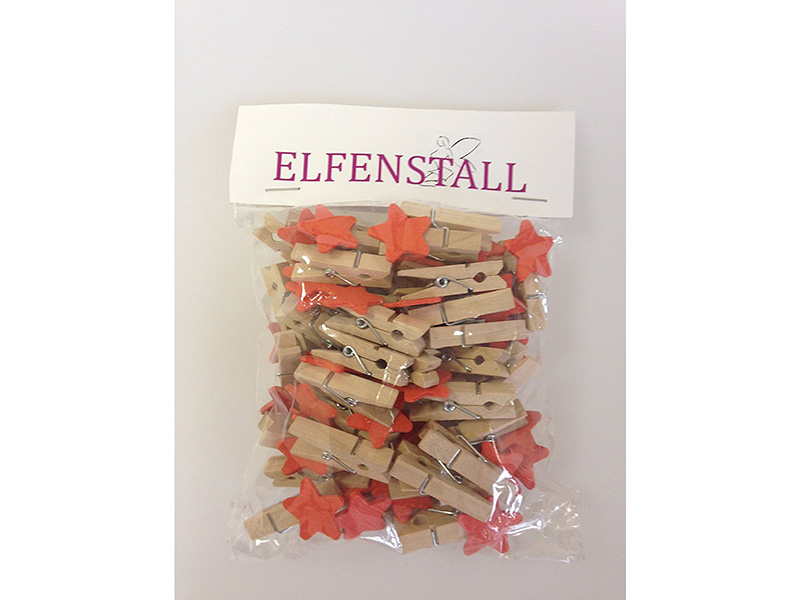 Elfenstall 50 Kleine Mini Holz Wäscheklammern / Holzklammer Stern Orange