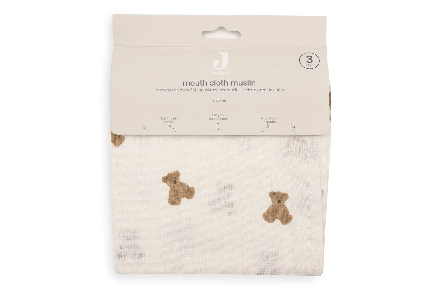 Jollein Spucktuch Hydrophil 31x31 cm Mini Teddy Bear Bär 3 Stk