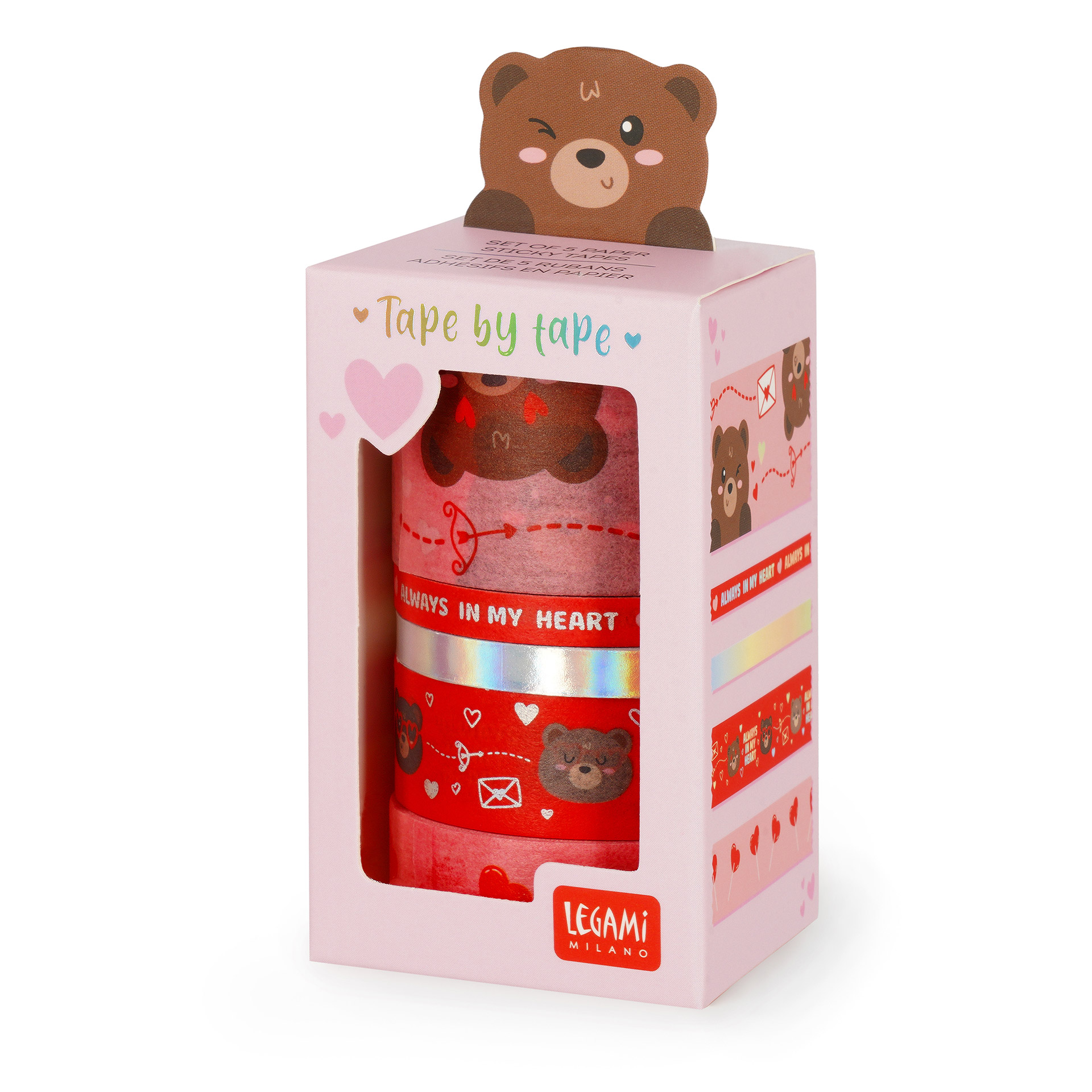 Legami 5er Set dekorative Papierklebebänder Tape by Tape Heart Herz