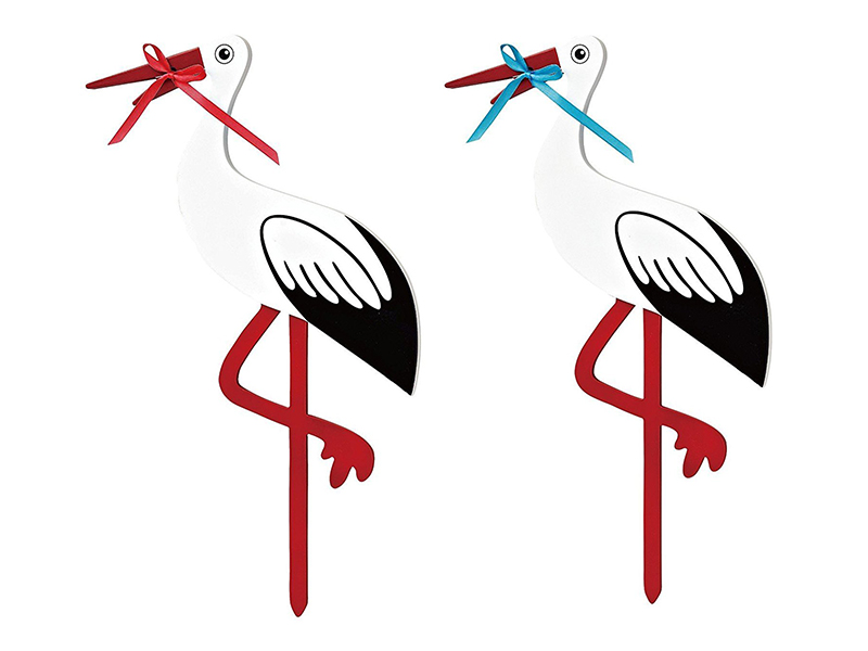 Magni Holz-Klapperstorch Steck-Storch 80 cm, blaues und rotes Band