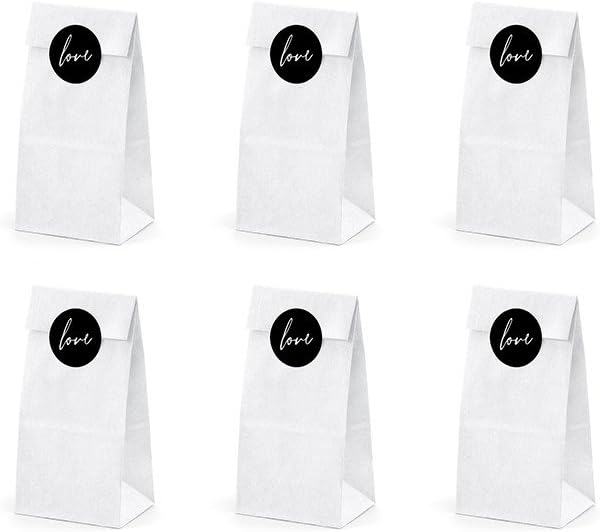 PartyDeco Papiertüten Geschenktüten in Weiß inklusive Love Sticker 6 Stück PartyDeco Papiertüten Geschenktüten in Weiß inklusive Love Sticker 6 Stück