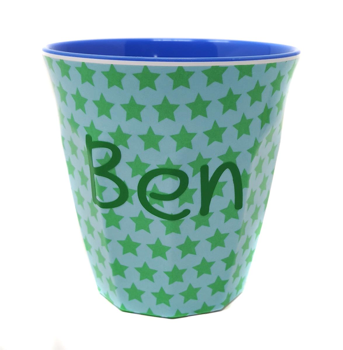 Elfenstall Rice Becher mit Wunsch-Namen personalisiert Medium Sterne Grün
