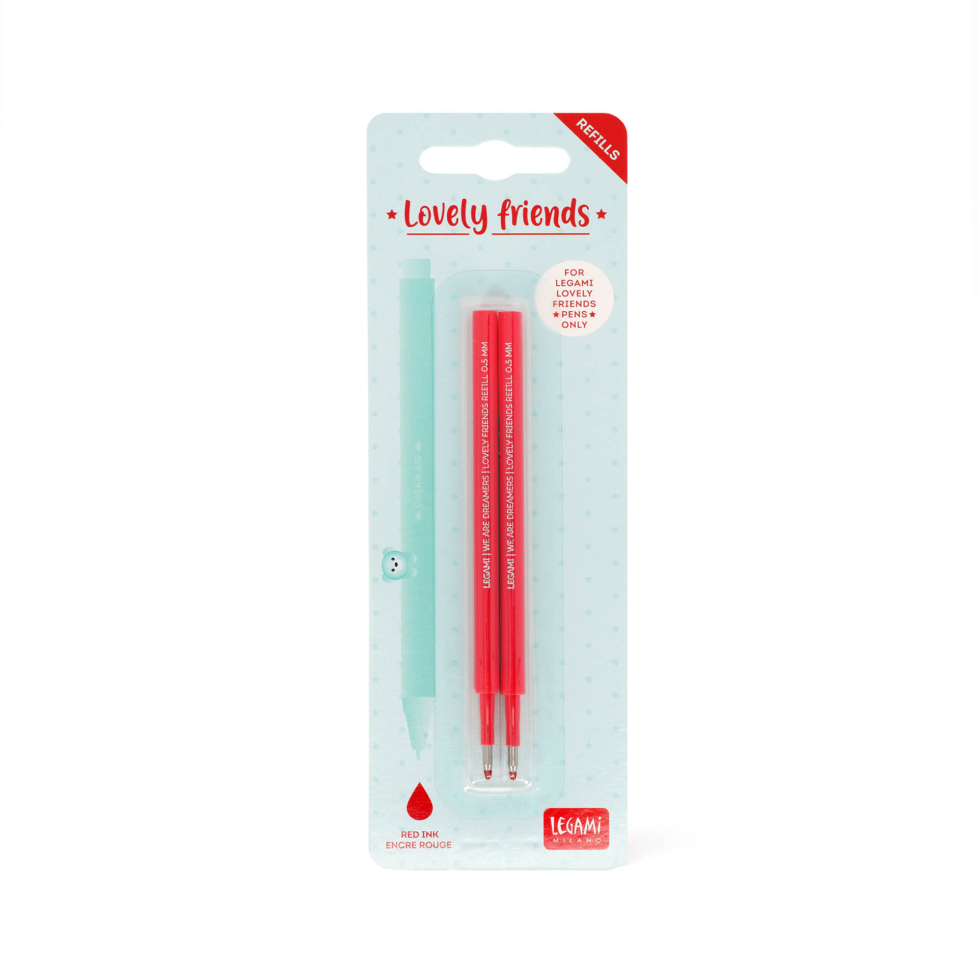 Legami Set 2 Ersatzpatronen für Gelstift Lovely Friends Red Rot
