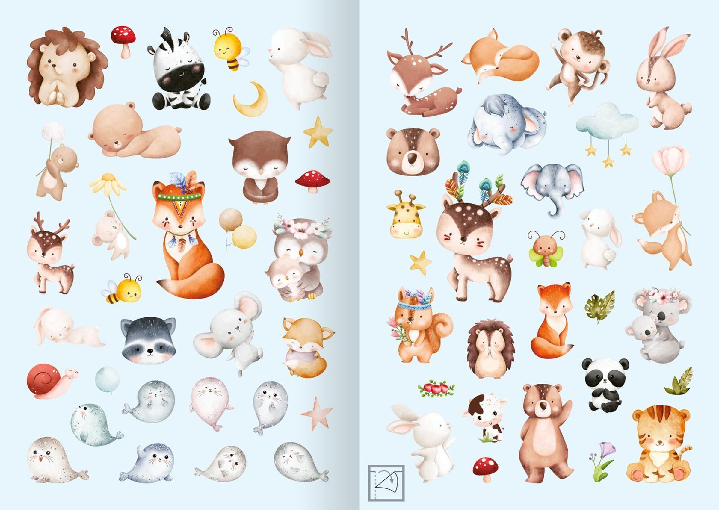 Meine Aquarell Sticker mit über 200 Sticker Tierkinder