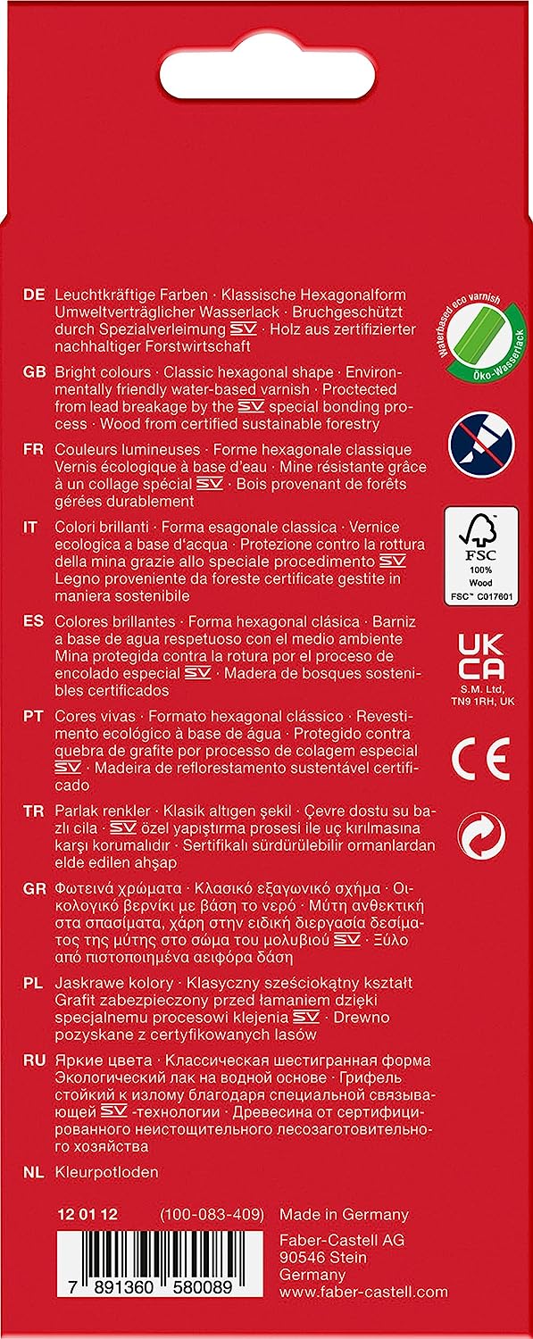 Faber Castell 120112 Buntstifte hexagonal 12 Stück im Kartonetui