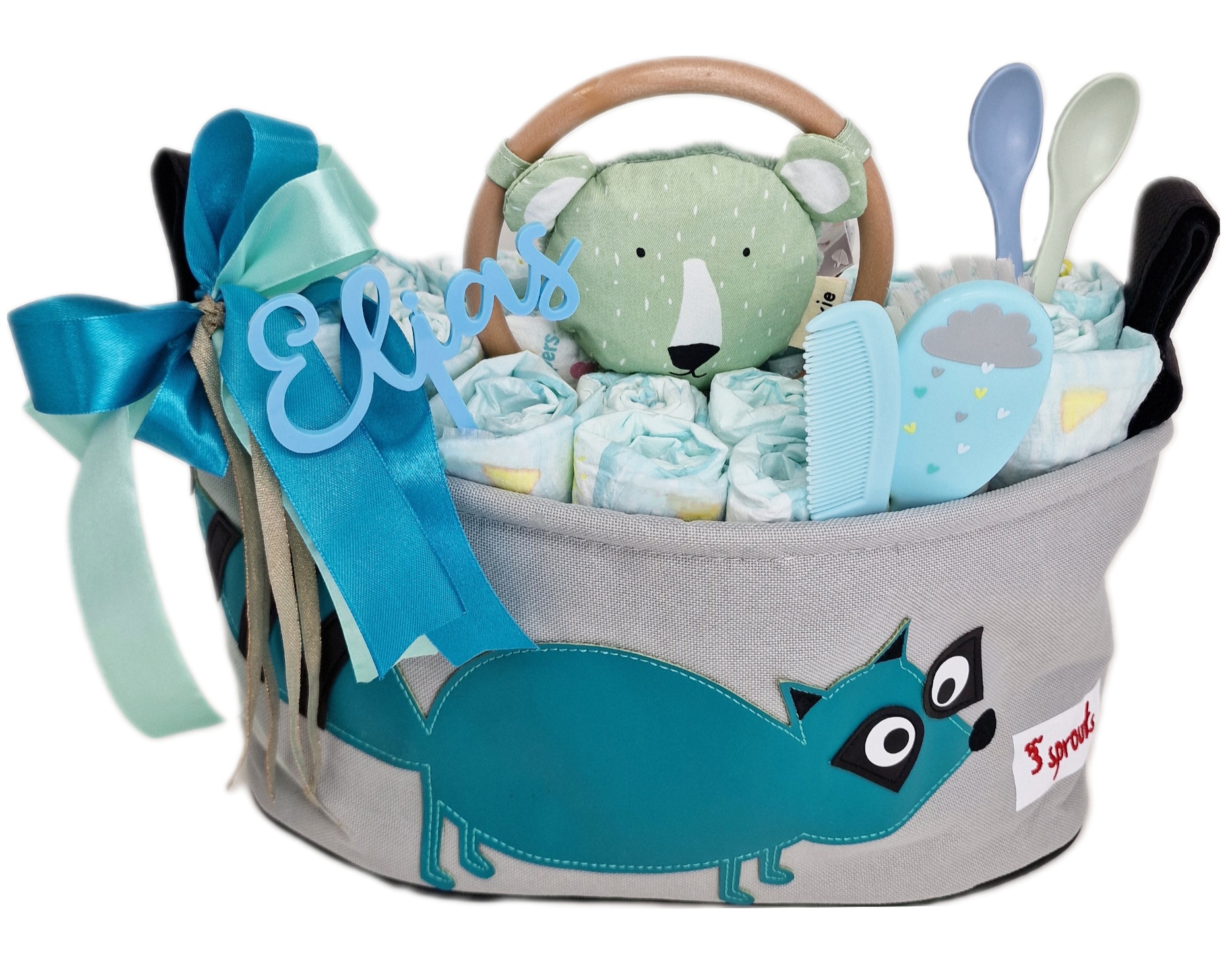 Elfenstall Windeltorte 3 Sprouts Kinderwagentasche Waschbär