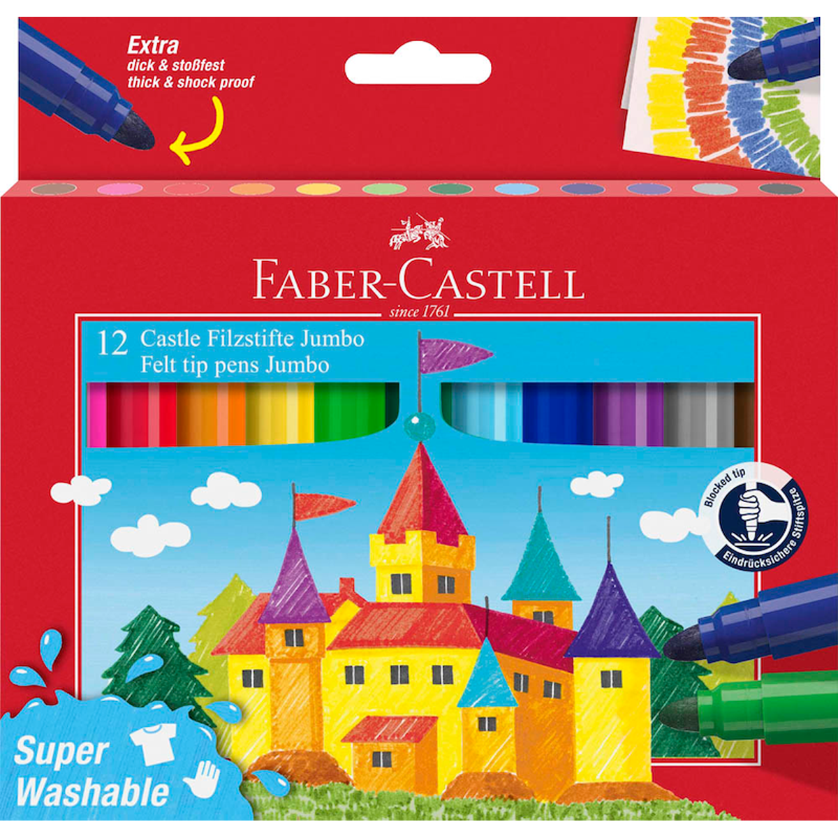Faber Castell Jumbo Super Waschable Filzstifte farbsortiert 12 Stück