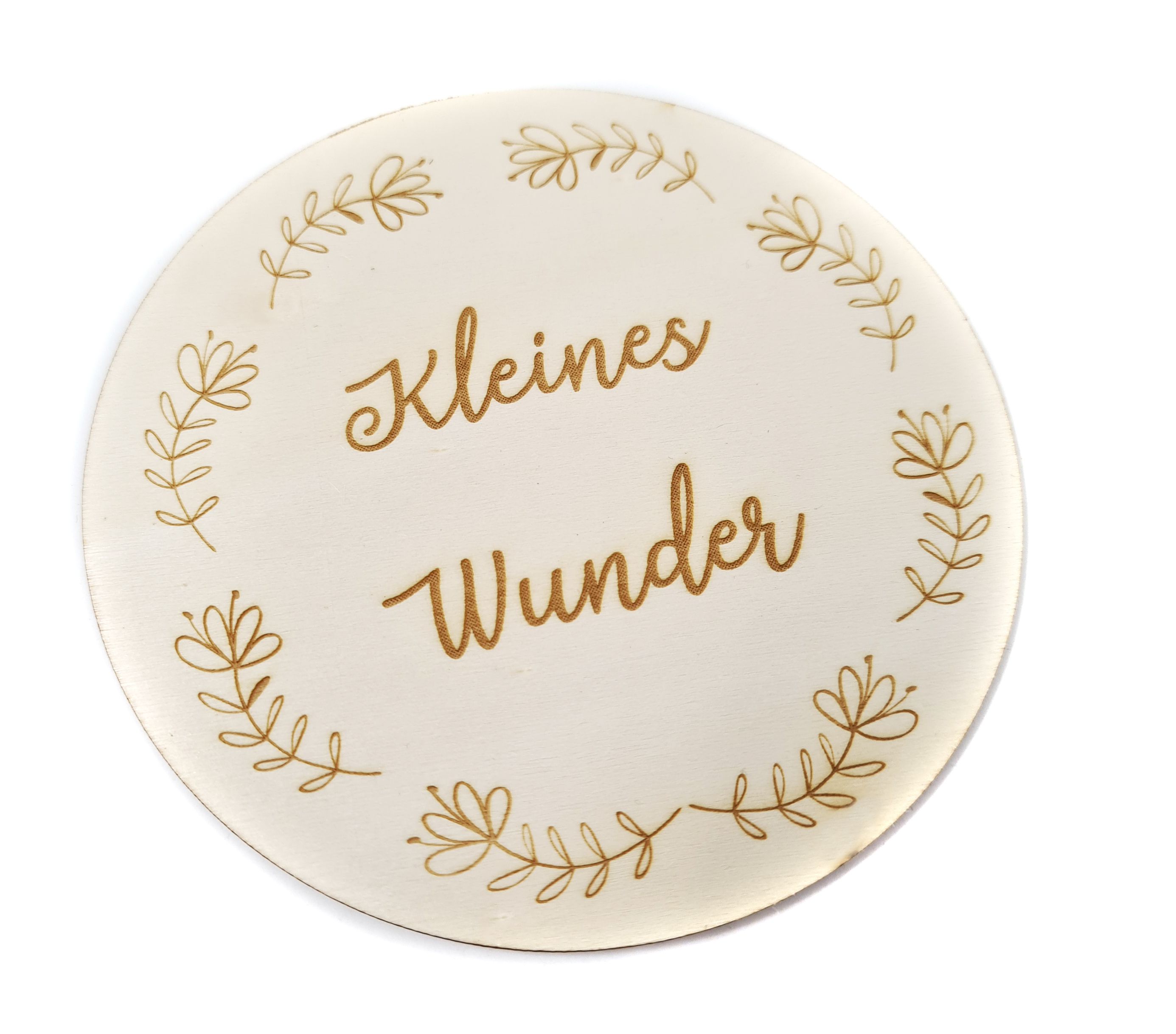 Holzscheibe "Kleines Wunder" mit Blumenmotiv Geschenkanhänger 10 cm