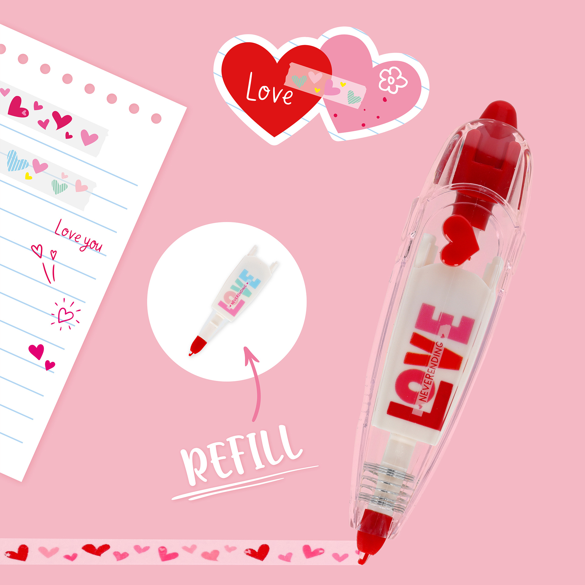 Legami Stift mit Dekoband Deco Tape Heart Herz