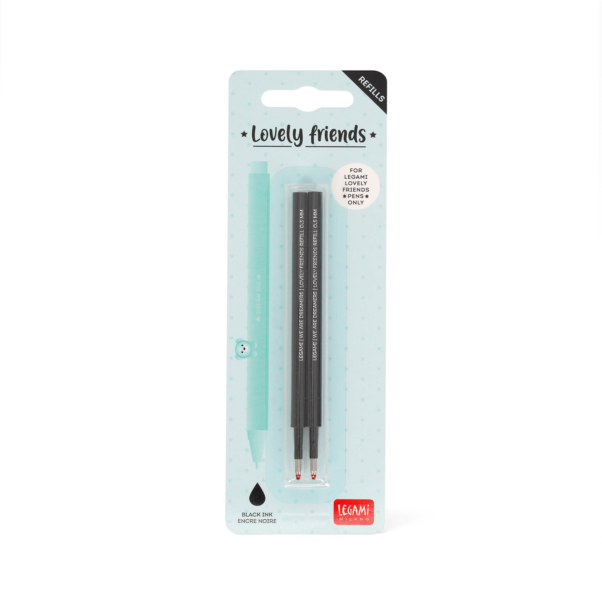Legami Set mit 2 Ersatzpatronen für Gelstift Lovely Friends schwarz