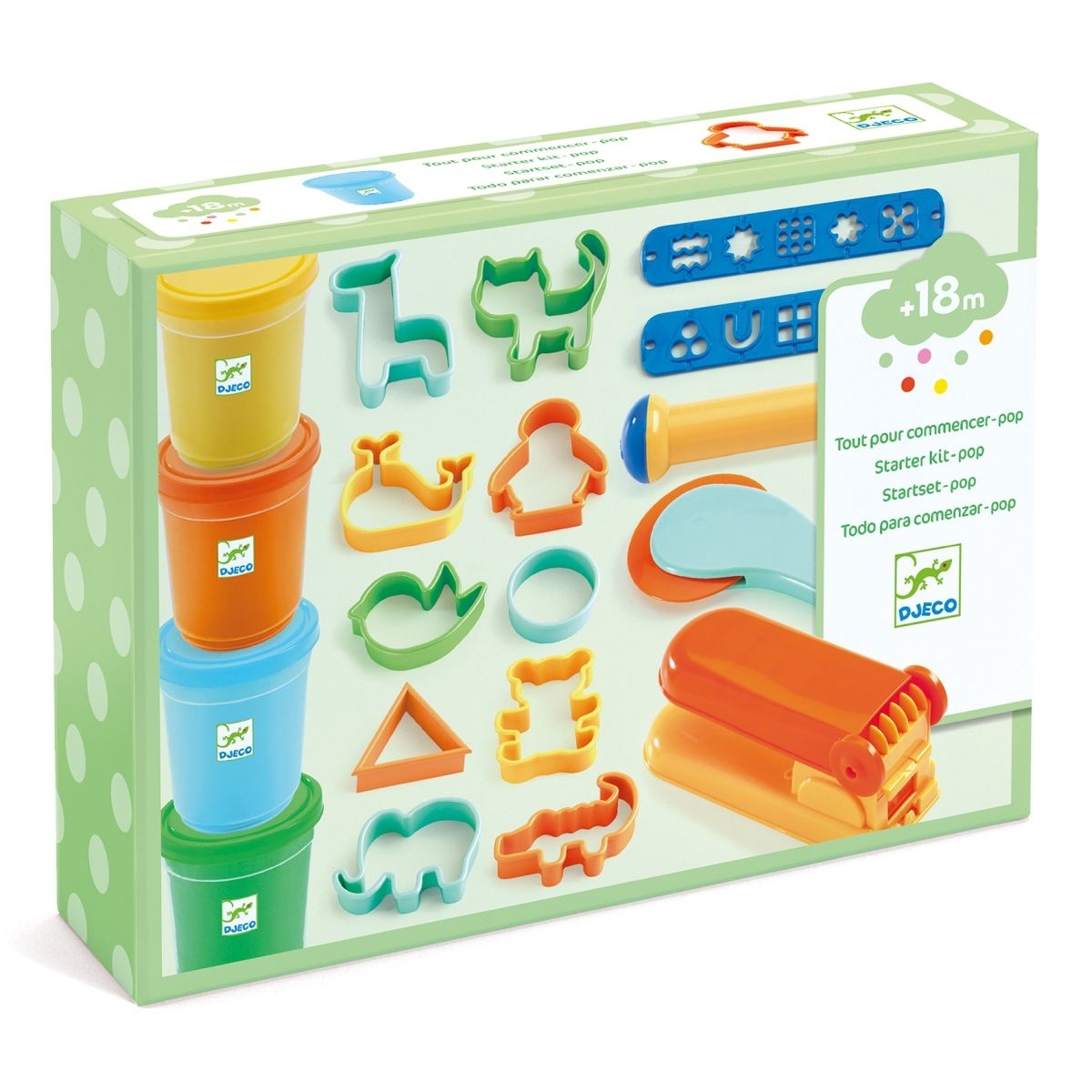 Djeco Starter Set Knete mit 4 Dosen und 15 Werkzeugen, ab 18 Monaten