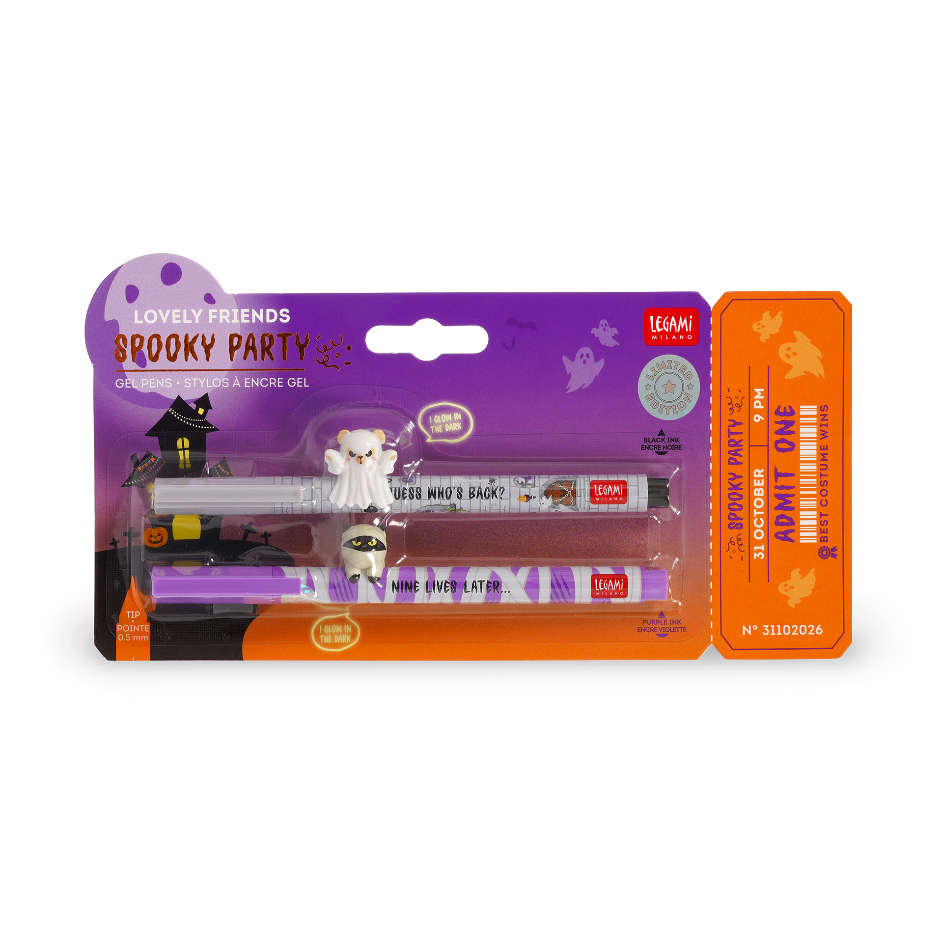 Legami Set mit 2 Gelstiften mit Deko-Figur Lovely Friends Spooky Party