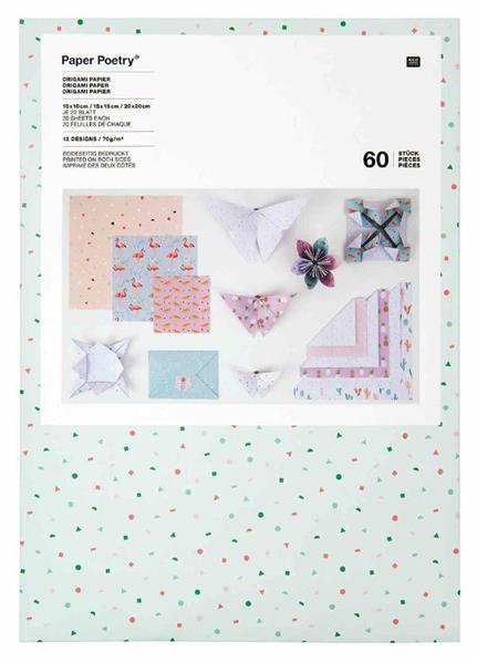 Origami Papier Set Blumen Muster Tropical Spring, 60 Blatt in 3 Größen