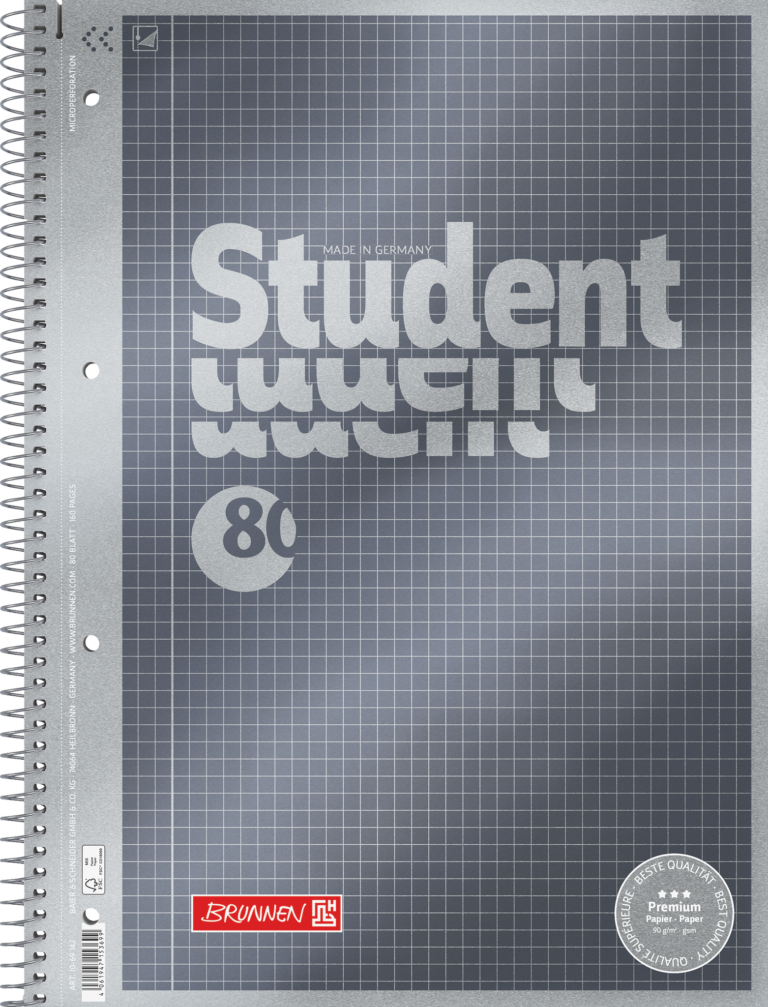Brunnen Collegeblock Student kariert Lineatur 22 DIN A4 80 Blatt