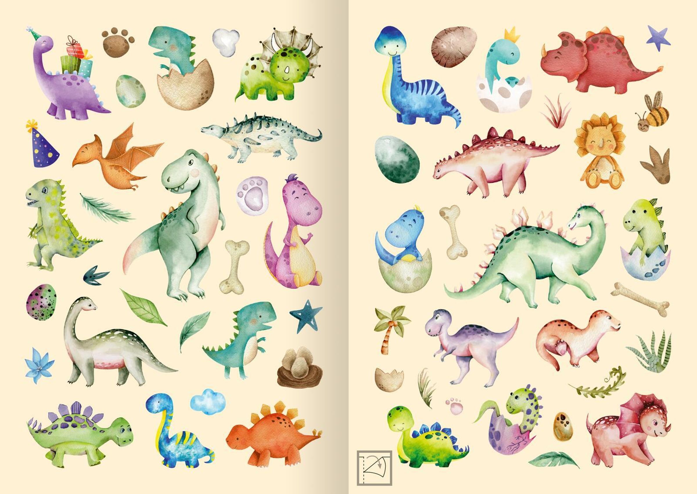 Meine Aquarell Sticker mit über 200 Sticker Dinosaurier