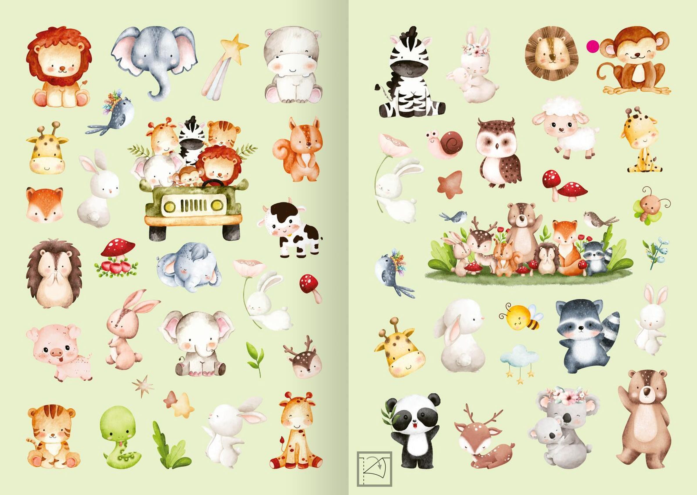 Meine Aquarell Sticker mit über 200 Sticker Tierkinder