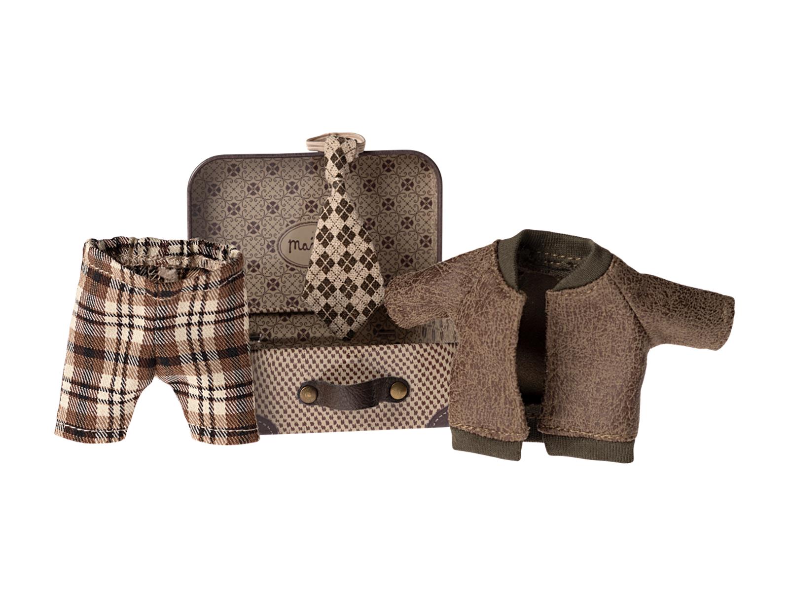 Maileg Kleidung Sakko Hose und Krawatte im Koffer Opa Maus