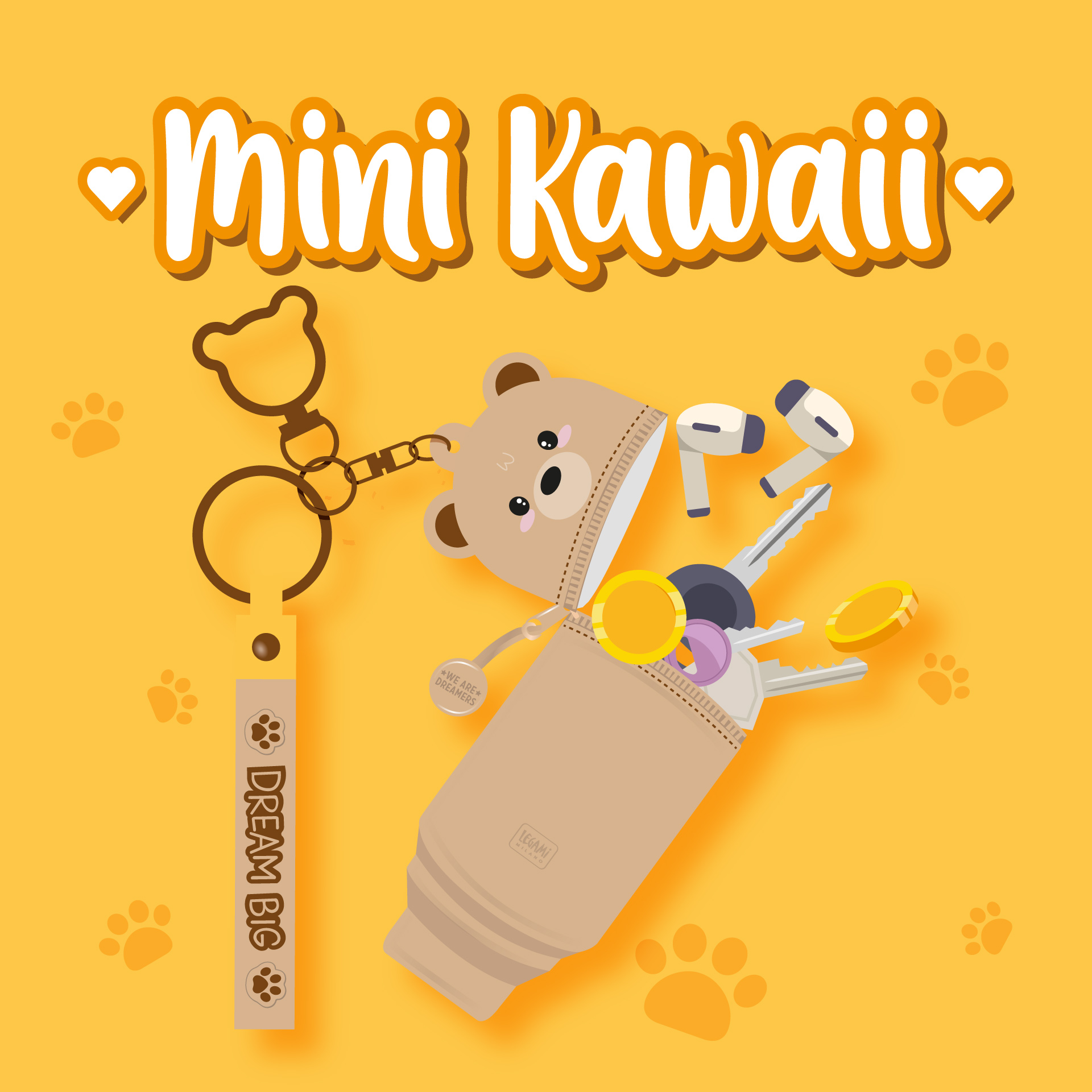 Legami Mini Kawaii Münztasche mit Schlüsselanhänger Teddy Bear Bär