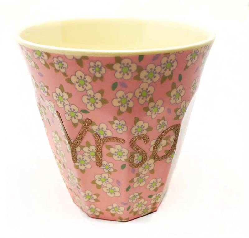 Elfenstall Rice Becher mit Wunsch-Namen personalisiert Medium Blumen Rosa