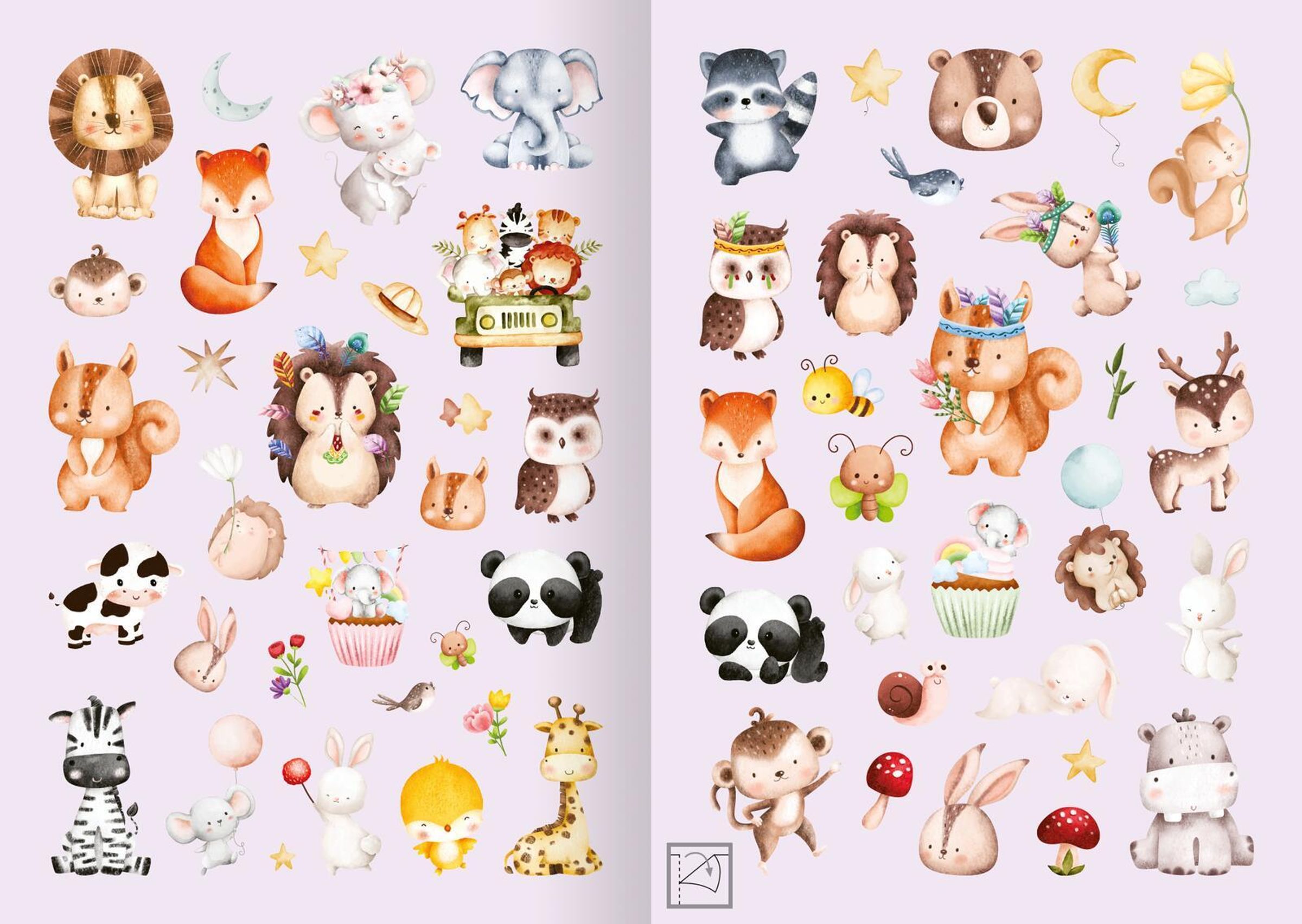 Meine Aquarell Sticker mit über 200 Sticker Tierkinder