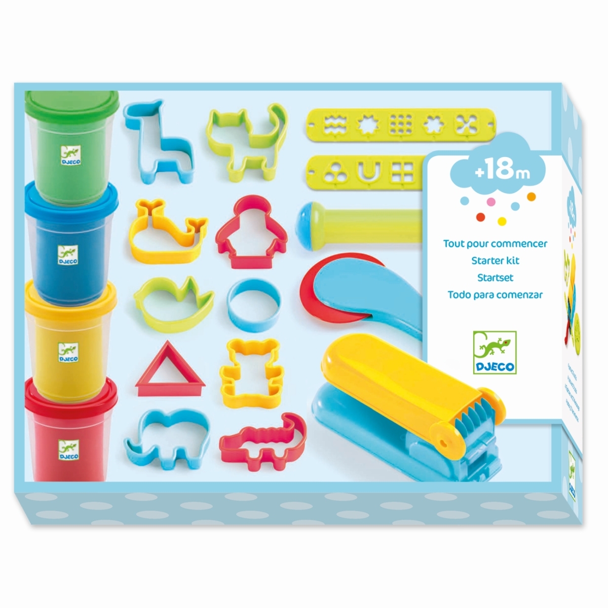 Djeco Starterset Knete mit 4 Dosen & 15 Werkzeugen