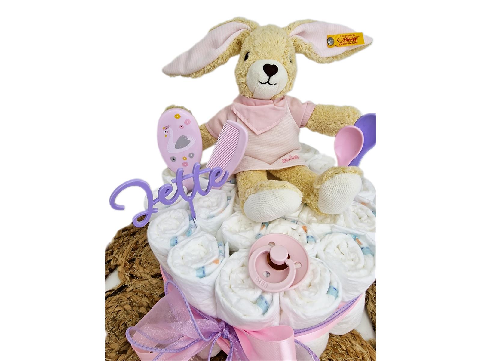 Windeltorte Pamperstorte mit Kuscheltier Steiff Hase Rosa