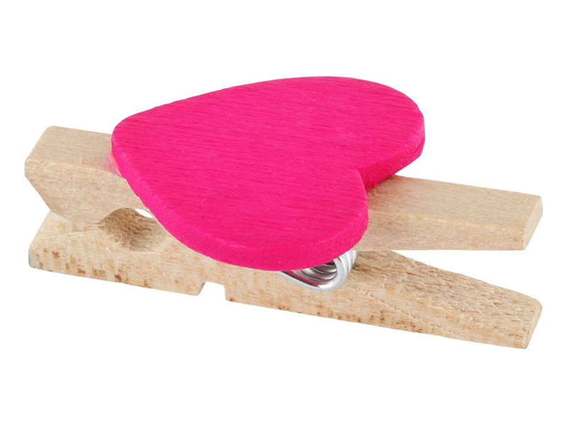 Elfenstall 50 Mini Holz Wäscheklammern / Holzklammern Herz pink