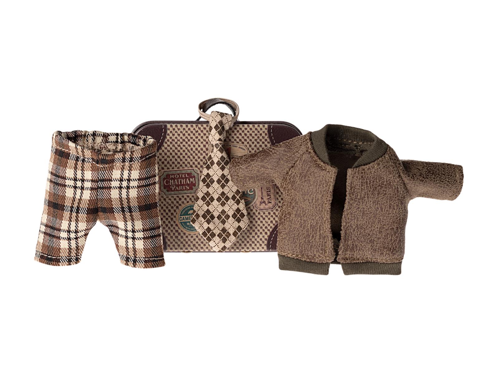 Maileg Kleidung Sakko Hose und Krawatte im Koffer Opa Maus