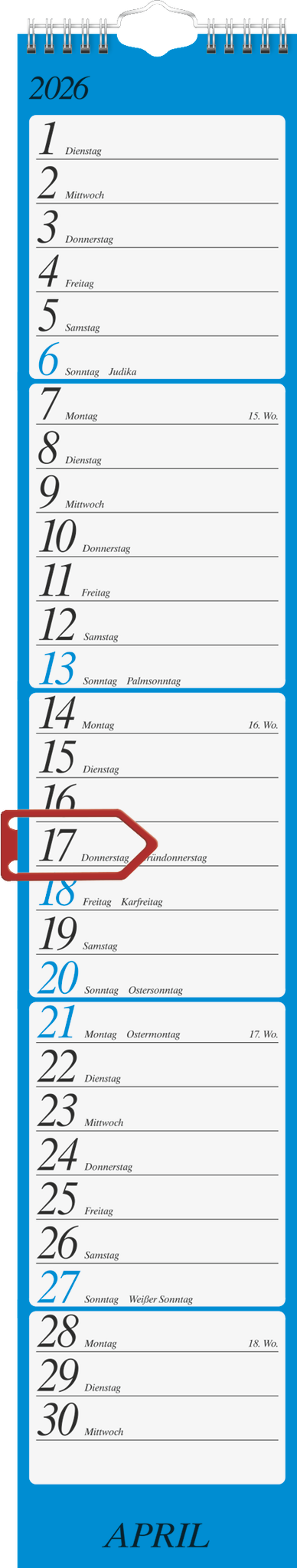 Brunnen Streifenkalender 2026 sortiert