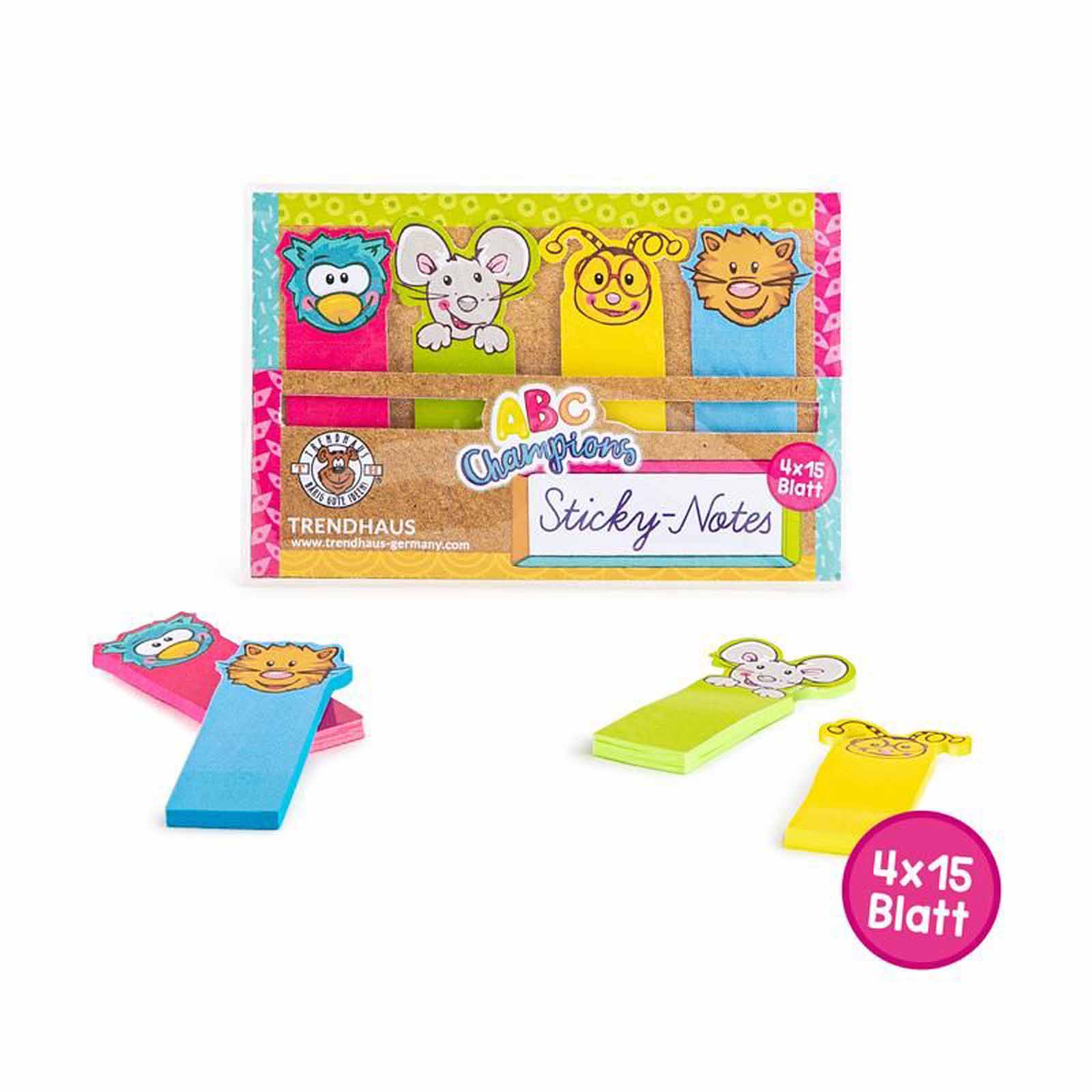 Trendhaus ABC Champions Sticky Notes 4er Set im Etui 60 Blatt