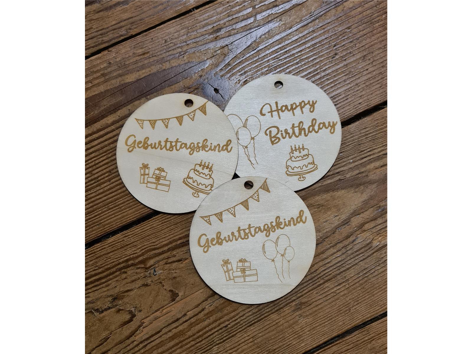 Holzscheibe Geburtstag Geburtstagskind Torte Geschenkanhänger 10 cm