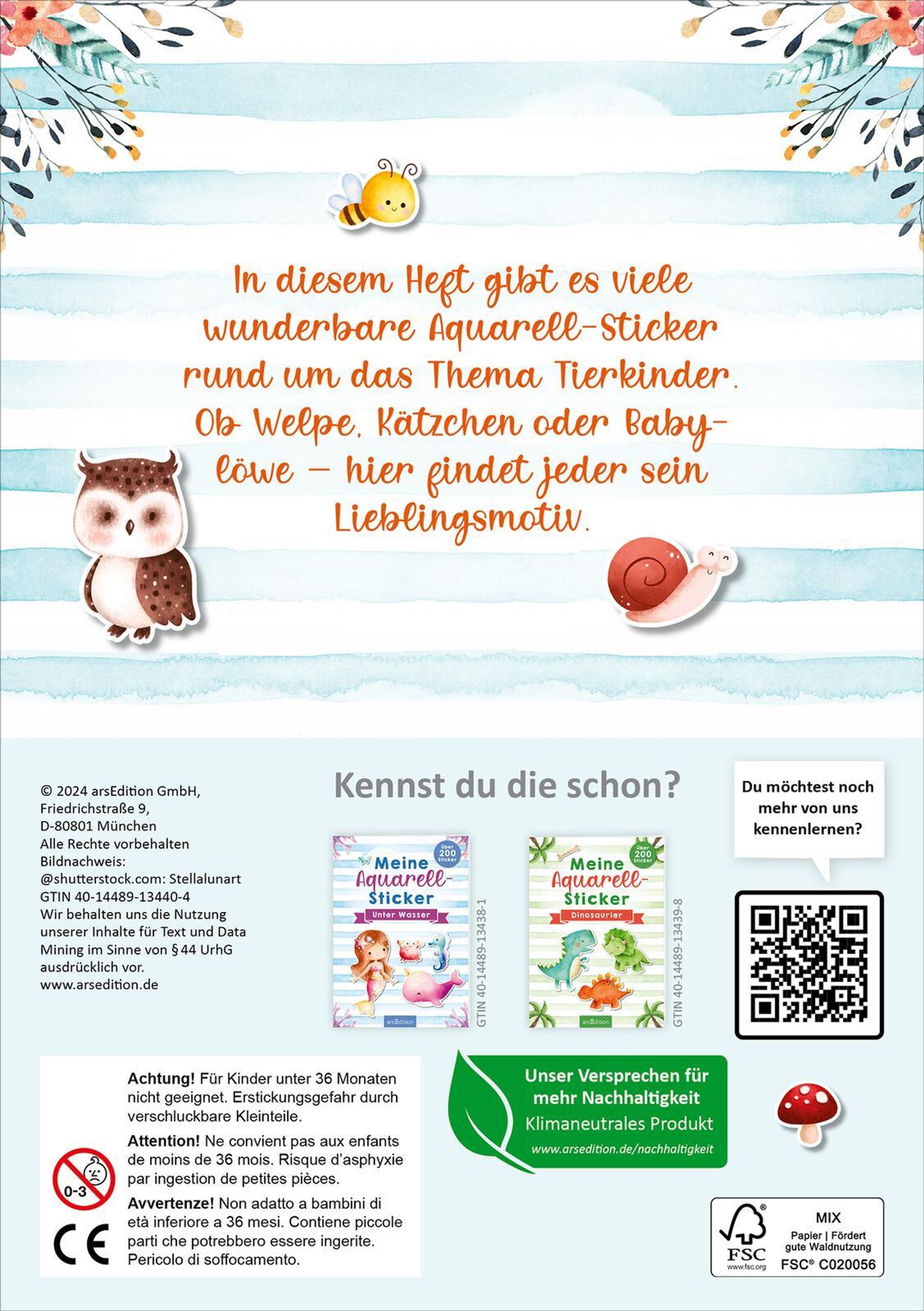 Meine Aquarell Sticker mit über 200 Sticker Tierkinder