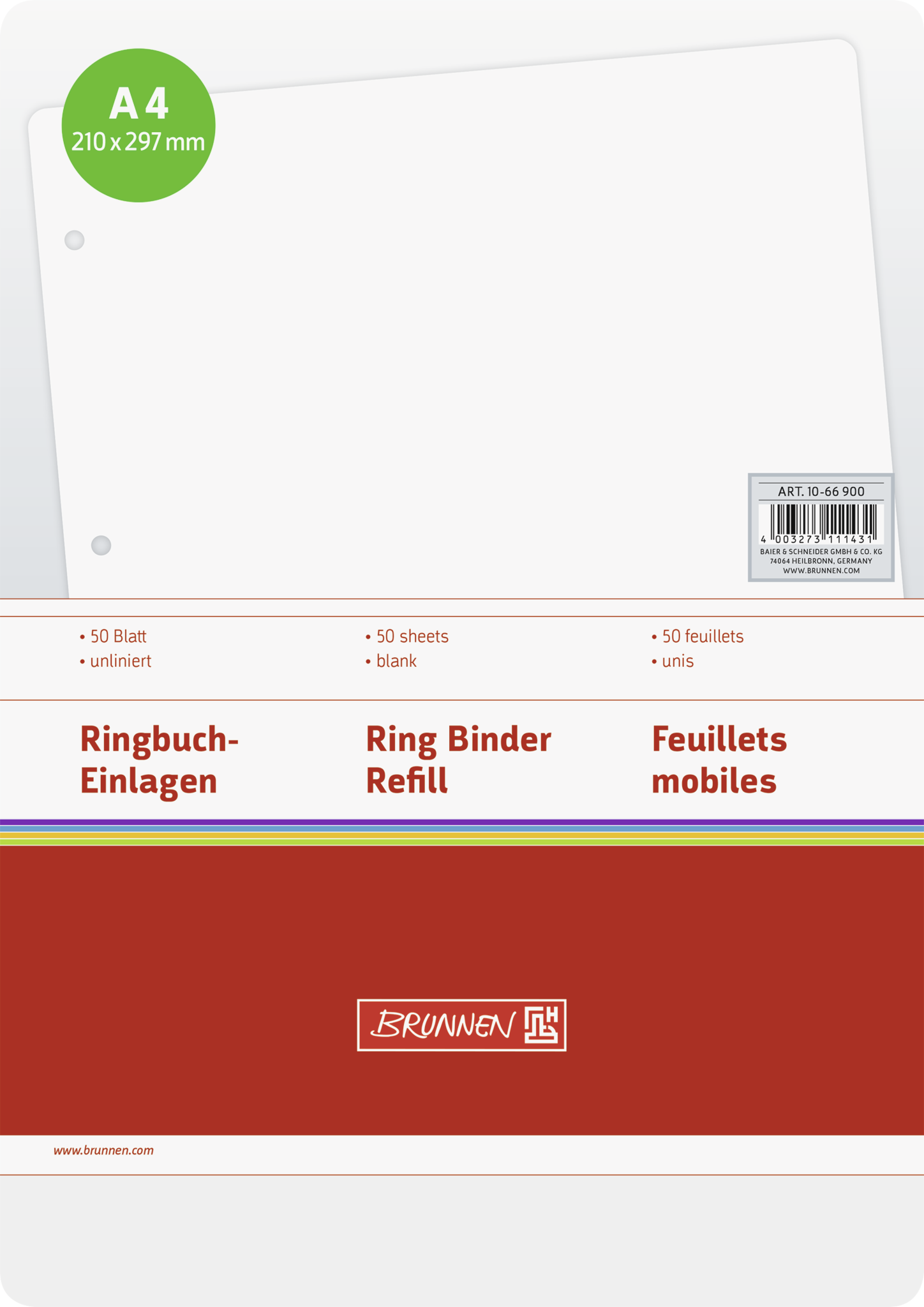 Brunnen Ringbucheinlagen Din A4 Blanko unliniert 50 Blatt