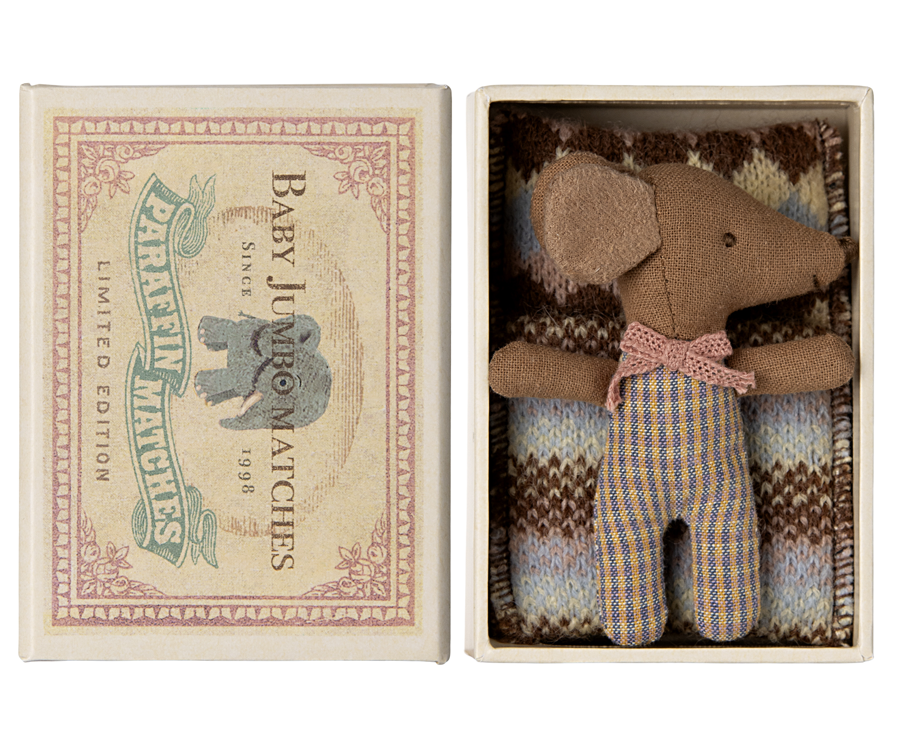 Maileg Babymaus Puppe Sleepy/Wakey in Streichholzschachtel Rose