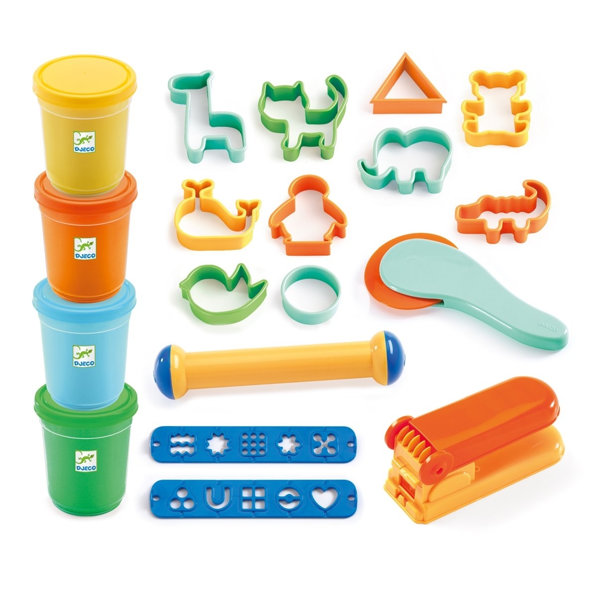 Djeco Starter Set Knete mit 4 Dosen und 15 Werkzeugen, ab 18 Monaten