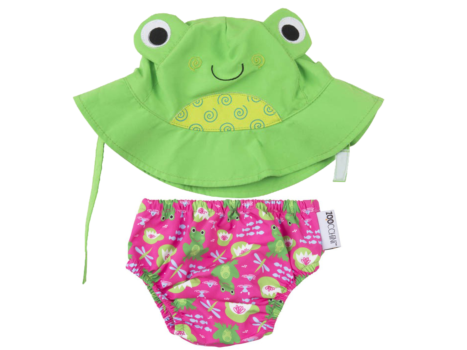 Zoocchini Baby Set mit Badewindel und Sonnenhut Frosch 3-6 Monate