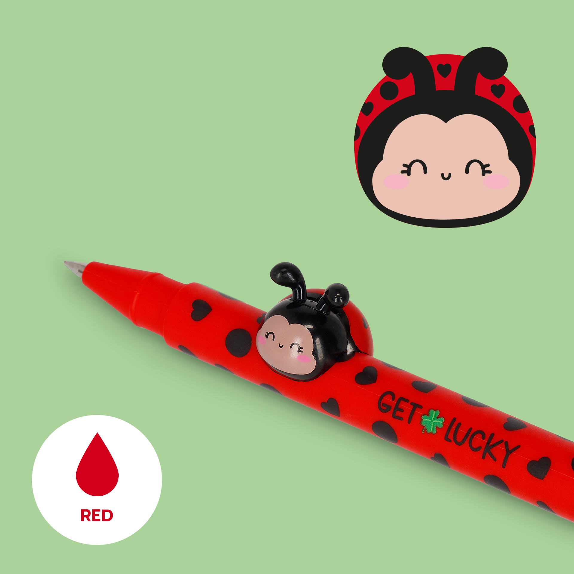 Legami Gel Stift mit Tierdeko Lovely Friends Ladybug Marienkäfer