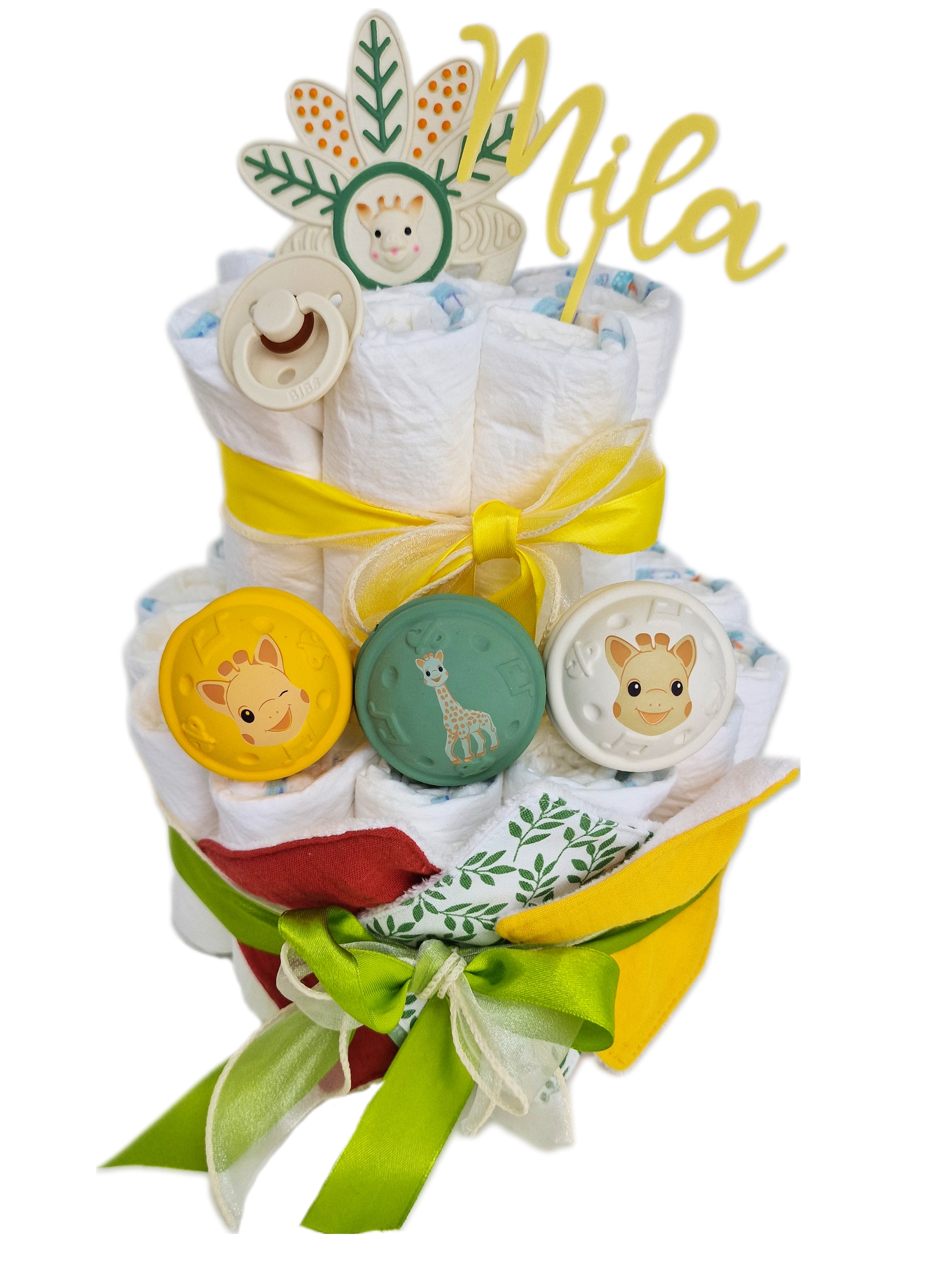 Elfenstall Windeltorte Pamperstorte Sophie la Girafe Elfenstall Windeltorte Pamperstorte Sophie la Girafe