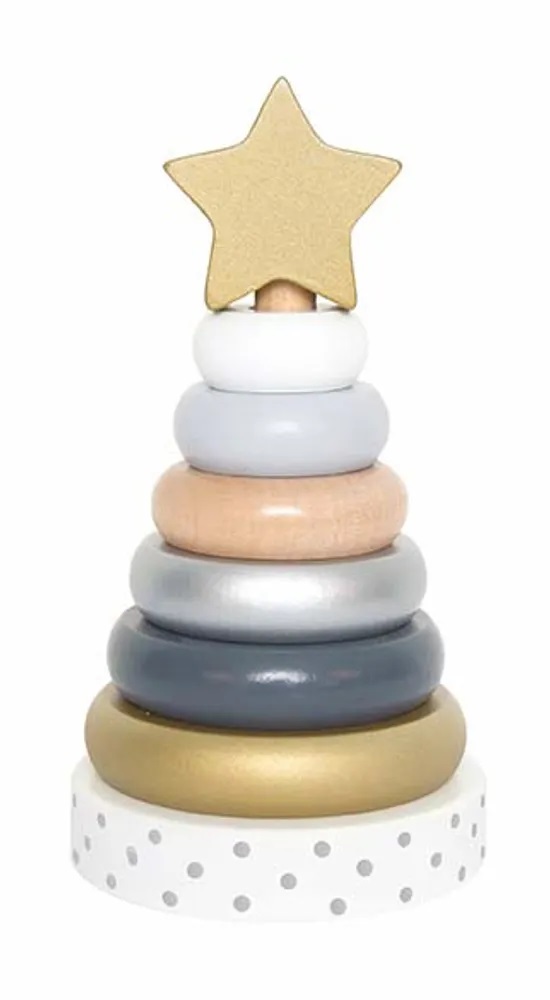 Jabadabado Stapelturm mit Ringen aus Holz Silber Gold